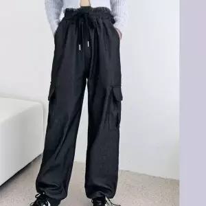 [하프클럽/]기모 카고 팬츠 여성용 밴딩 데님 바지