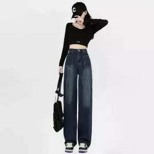 [하프클럽/]빈티지 와이드 청바지 데님 여성청바지 루즈핏 캐주얼 바지