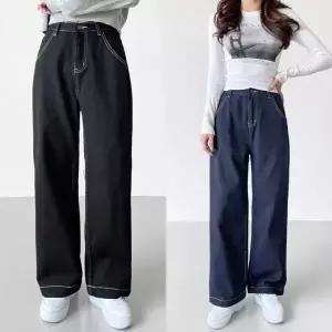 [하프클럽/]데님 팬츠 여성 생지 와이드 코튼 일자바지