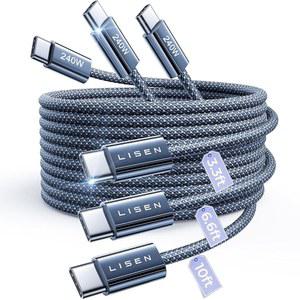 LISEN 240W USB TO 케이블 10피트 코드 S25용 17 10피트 케이블 3팩 충전 삼성 프로 컴퓨터 타입 고속 5피트 맥북 충전기 16 에어