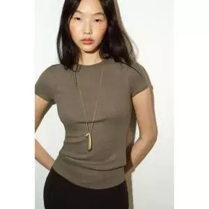 [국내 발송] 자라 리브드 티셔츠 - 그레이 블루 309630