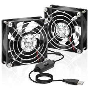 AMRUNJE 80MM 25MM USB 2팩 5V 3D 캐비닛 라우터 소형 케이스 프린터용 속도 제어 CPU 포함 XBOX 엔터테인먼트 컴퓨터 PLAYSTATION