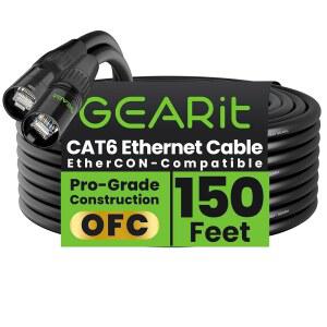 GEARIT 차폐 CAT6 이더콘 케이블 45 조명 150피트 전문 오디오 스튜디오 RJ45 ETHERCON 무대 블랙 7M 45 150피트 호환 7M 콘서트용