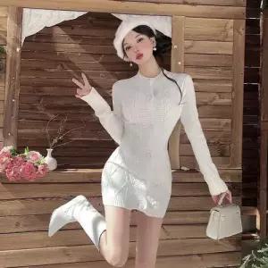 EAMT 니트 원피스 여친 빨강 동남아 신년 가운 힙업 YJ1