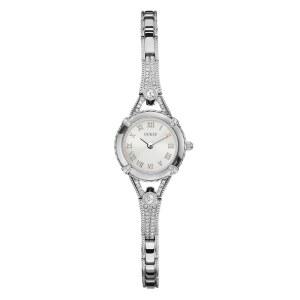 게스 40mm 스포츠 실리콘 손목시계 GUESS 여성용 스테인리스 스틸 쁘띠 빈티지 영감을 받은 시계 실버
