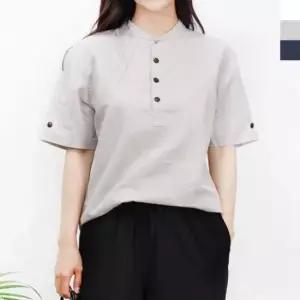 KAA 33051 여자차이나헨리넥반팔티숙 니트 라운드 단