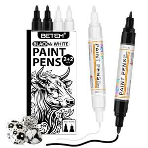 BETEM 4개입 듀얼 오일 베이스 블랙 빠른 금속 암벽 마커 방수 3MM 화이트 7MM 페인트 영구 원단 건조 페인팅 캔버스용 플라스틱 마커 세라믹 목재
