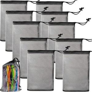 GXXMEI 10PCS 8X12인치 나일론 메쉬 드로스트링 백, 코드 잠금 장치가 있는 세탁기용 세탁 가방 농구, 배구, 축구, 골프 용품 공을 위한 작은