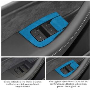 Tesla Model 3 Y 2019-2023 용 윈도우 스위치 리프터 패널 트림 프레임 스티커 튜닝 Alcantara 자동차 인