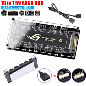 5V 3 핀 ARGB 케이블 ASUS AURA SYNC 10 허브 분배기 SATA 전원 연장 어댑터 LED 스트립 라이트 PC 팬 쿨