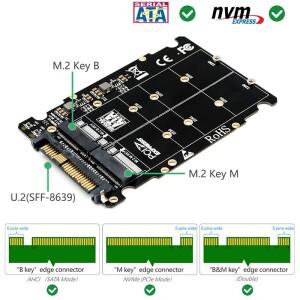 2In 1 M.2 NVMe SATA U2PCB SSD 키 M B SFF-8639 어댑터 PCIe 변환기 데스크탑 컴퓨터 부품