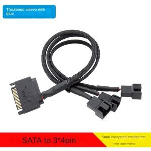 SATA - 2(3/4/5) x 4핀 팬 전원 어댑터 케이블 ATX 15핀 커넥터의 검정색 슬리브 컴퓨터 냉각