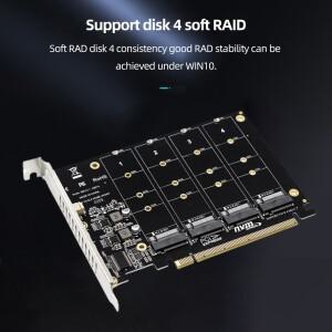 4포트 M.2 NVME SSD-PCIE X16 리더 확장 카드 4X32Gbps 호스트 컨트롤러 RAID LED 표시기