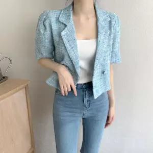숄더쉐입 트위드 반팔 크롭 자켓 재킷 코디 여름 정장