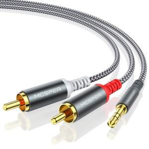 MCSPER RCA TO 5MM AUX 케이블 6피트 헤드폰 연결용 9M 스테레오 코드 프리미엄 어댑터 오디오 스플리터 태블릿 스마트폰 HDTV