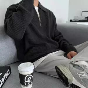남성 베이직 간절기 카라 반집업 니트 하프 맨투맨남자 반집
