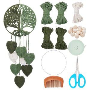ACRNIGHEET DIY 마크라메 키트 성인 초보자용 장식품 수제 나무 녹색 벽걸이 용품 보헤미안 생명의 데코용