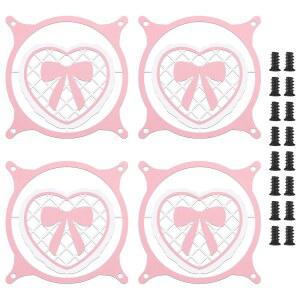 LOUNSWEER 4피스 120MM 핑크 보우 하트 포함 컴퓨터 액세서리 귀여운 장식 금속 PC 여성용 게임 여아 그릴 사무실 가드 COQUETTISH 커버 나사