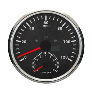 110MM 자동 게이지 2IN1 GPS 속도계 32VDC 범용 8000 측정기 레드 120MPH 오토바이용 백라이트 타입 트럭 포함 보트 타코미터 120MPH RPM 블랙 실버 주행 자동차 방수