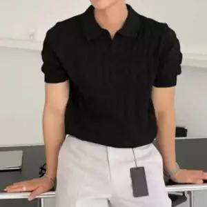 남성 루즈핏 여름 고급 심플 니트 반팔 카라 티셔츠