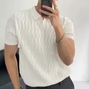 남성 여름 데일리 캐주얼 노단추 카라 니트 반팔 티셔츠