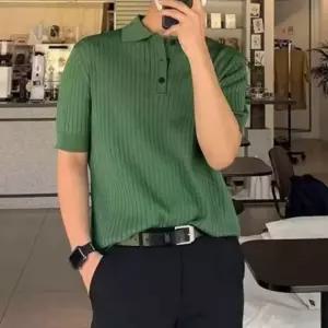 남성 여름 데일리 머슬핏 단추 니트 반팔 티셔츠