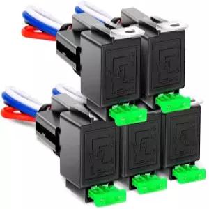 Nilight 50023R 5팩 30A 퓨즈 릴레이 스위치 키트 12V 4핀 SPST 연동 하네스 소켓 홀더 30암페어 12볼트