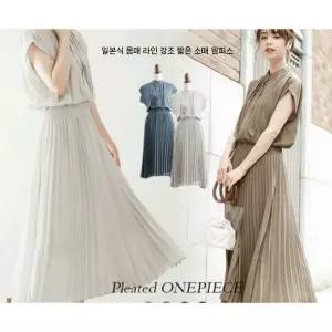 스파이더맨 원피스 치마 여름 여성용 프렌치 반팔 단추 쉬폰 플리츠 OPH1