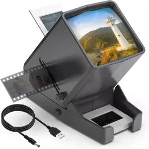 DIGITNOW 35mm 슬라이드 뷰어 3배 확대 및 탁상용 LED 조명 시청 배터리 작동 포지티브 필름 네거티브 4AA