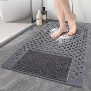 모폰키 샤워 매트 미끄럼 방지 35.4인치 x 23.6인치 대형 PVC 헤비 - 배수구와 노인용 흡입 컵이 있는 퀵