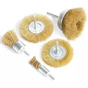 드릴용 FPPO 5pcs 황동 와이어 휠 브러시 키트 크림프드 컵 1/4인치 생크 0.13mm 트루 긁힘이 적고