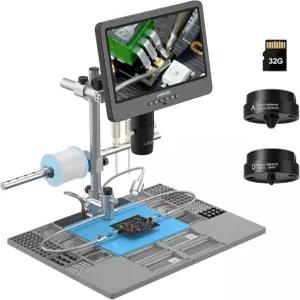 LM249MS 플러스 3 렌즈 10.1인치 HDMI 디지털 현미경 2000X 전자 수리용 납땜 스테이션 13인치 붐 암
