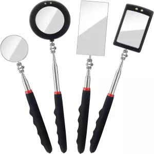 카부다 4PCS 텔레스코핑 검사 거울 LED 조명 - 차량 속눈썹 입 작은 부품 관찰 확장 가능 직사각형 및 원형