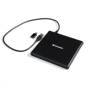 버바팀 슬림라인 CD/DVD 드라이브 - 외장 USB 2.0 CD DVD + /-RW 버너(M-DISC 지원 포함) - Mac 및 PC 호환 - Nero Burn & Archive 소프트웨어 포함 - Black