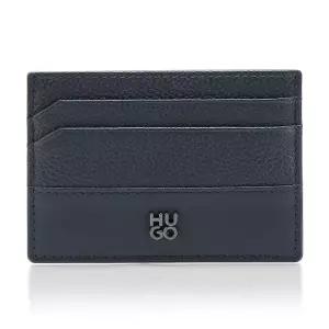 HUGO, 스택 로고 가죽 신용 카드 케이스, 네이비 존, 원 사이즈