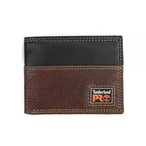 Timberland PRO 남성용 슬림 가죽 RFID 바이폴드 지갑, 뒷면 신분증 창 포함, 티크