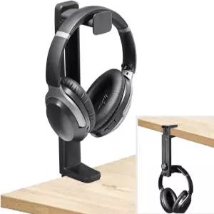NEETTO HS906 헤드폰 스탠드 및 행거 2 in 1 위/아래 책상 게임 헤드셋 홀더 높이 조절 회전 클램프가 있는