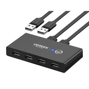 UGREEN USB 스위치 셀렉터 2 컴퓨터, USB 장치 4대 공유하기 마우스 키보드 스캐너 프린터 PC용 USB 2.0 주변 장치 스위처 박스 허브(원 버튼 교체 및 USB A를 케이블에 2팩)