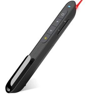 무선 발표자, 하이퍼링크 볼륨 조절 프레젠테이션 클리커 RF 2.4GHz USB 파워포인트 리모컨 포인터 슬라이드 어드밴스서(블랙)