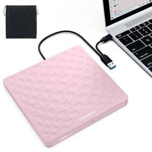 노트북용 오리진빌리브 외장 CD DVD 드라이브, USB 3.0 타입-C 울트라 슬림 13mm DVD 플레이어 휴대용 CD DVD + /-RW 드라이브 데스크톱 PC Windows 11 /10 /8 /7 Linux Mac OS용 CD 버너 리더 레코더 (핑크)