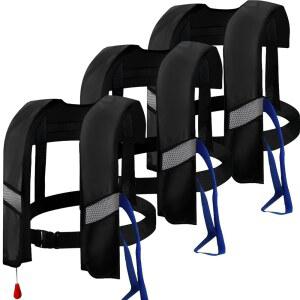 3팩 150N 자동 공기 주입식 구명조끼 수동 수영용 있는 서핑 카약 반사 호루라기 보트 나일론 경량 스트립 조절 가능한 오버라이드가 조끼 부력 안전