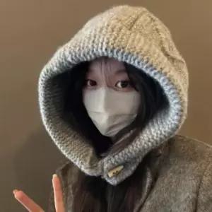 여성 트위드 니트 바라클라바 여자 후드 넥워머 바라클라바 트위드 니트모자 방한모자
