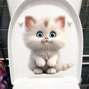 귀여운 파란 눈을 가진 흰 고양이 화장실 커버 스티커 데칼 물고기 새꽃 잎 방수 변기 뚜껑 탱크 시트
