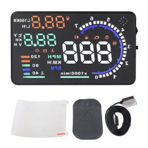 PLPLAAOO 5인치 OBD II HUD 디스플레이 멀티 속도계 앞유리 있는 헤드업 경고가 윈드실드 반사 프로젝터 과속 스크린 속도 디지털 컬러 차량용 디스플레이 자동 A8