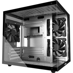 MOROVOL MATX PC 케이스, 270 강화 유리 패널 게이밍 PC 케이스, 3개의 팬 사전 설치 마이크로 ATX 컴퓨터 케이스, USB 3.0, 블랙(V3)
