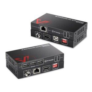AV 액세스 4K HDMI USB KVM Extender TCP /IP Over 싱글 Cat5e /6 /6a /7 최대 120M(390피트), 1080P@120Hz, 플러그 앤 플레이, 키보드 및 마우스 오버 네트워크, 지연 시간 없음, USB 허브 3포트, DIP 최대 16세트