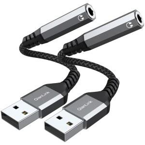 USB에서 3.5mm 잭 오디오 어댑터(2팩), USB에서 오디오 잭 어댑터 헤드셋, USB에서 3.5mm TRRS 4극 마이크 여성용, 헤드폰, Mac, PS4, PS5, PC, 노트북, 데스크탑용 외장 스테레오 사운드 카드