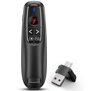 포인터가 있는 파워포인트 프레젠테이션용 2-in-1 USB 타입 C 프레젠테이션 클리커 무선 프레젠터 원격 클리커, 컴퓨터 /Mac /노트북용 RF 2.4GHz 슬라이드 어드밴스터