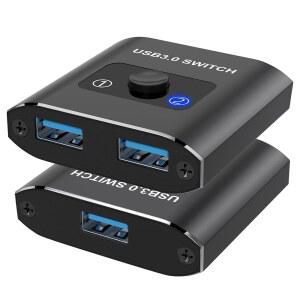 USB 3.0 스위치, 양방향 USB 스위치 1 in 2 Out / 2 in 1 Out, 알루미늄 USB 스위처 2 컴퓨터 프린터, 키보드, 스캐너, 마우스용 USB 장치 공유 - Mac /Win /Linux와 호환