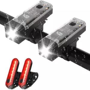 2팩 자전거 라이트 앞뒤 라이딩용 USB-C 충전식 헤드라이트 및 테일라이트 세트 IPX4 방수 고광도 LED